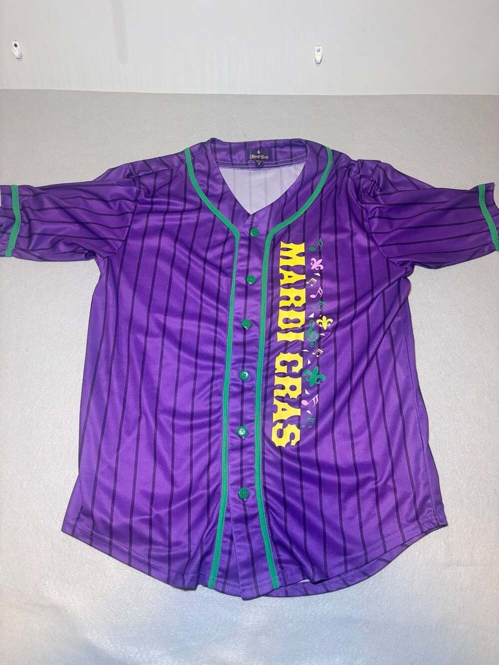 Mardi Gras Baseball Jersey Size M Purple Pinstripe Let The Good Times Roll